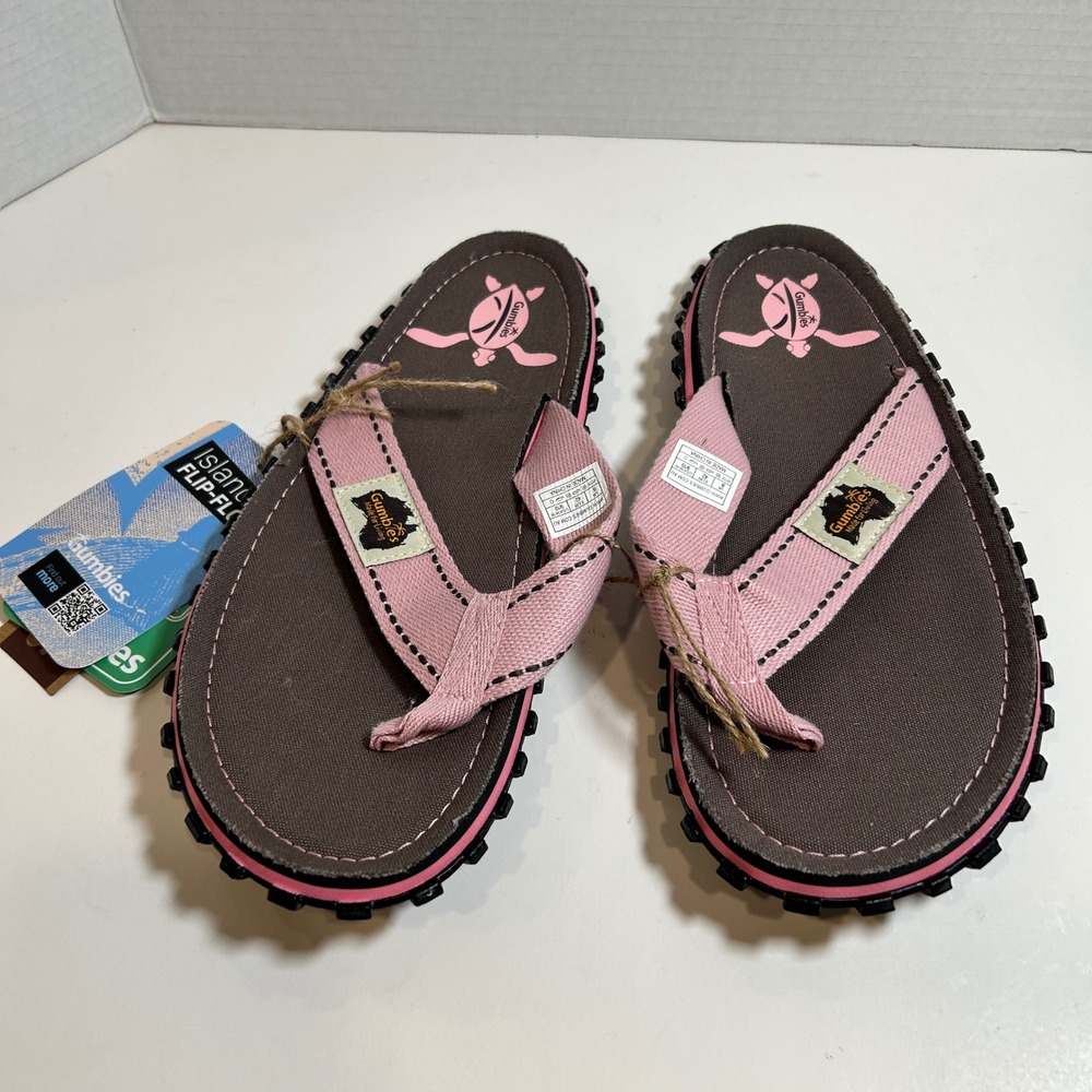 Gumbies Island Sandals Womens 9.5 Flip Flops Pink Canvas Summer Beach Turtle